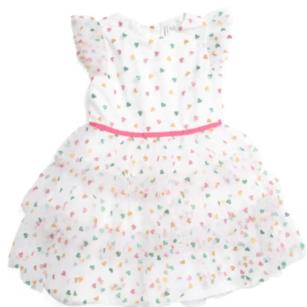 BNWT JANIE AND JACK Girls Heart Printed Tulle Dress Easter spring Mothers Day 12 - Picture 1 of 6